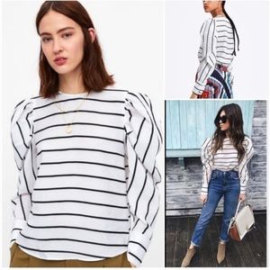 Zara balloon puff sleeve blouse, white with black stripes. Hardly worn